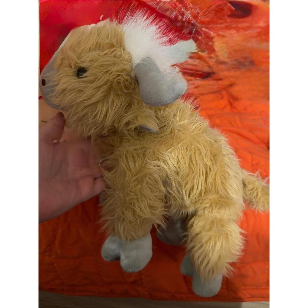 Highland Cow Plush Kids Small Tan‎ Excellent Shaggy Fur Zipper Pocket